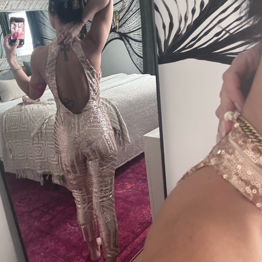 Sequin Striped Jumpsuit - Picture 2 of 7